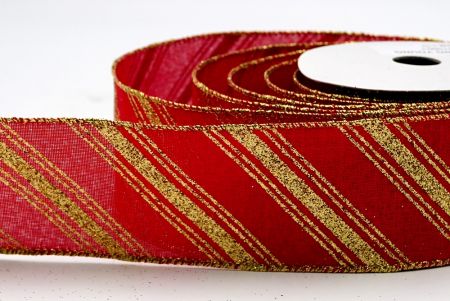 Red Faux Burlap gold Glitter Stripes Ribbon_KF7193G-7