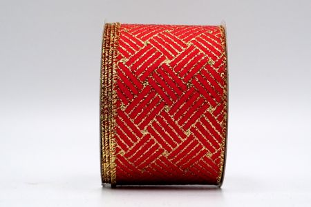 Red Satin with Gold Glitter Lines Pattern Ribbon_KF7208G-7G