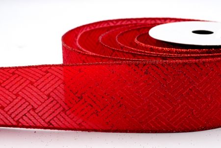 Red Satin with Red Glitter Lines Pattern Ribbon_KF7208GR-7R