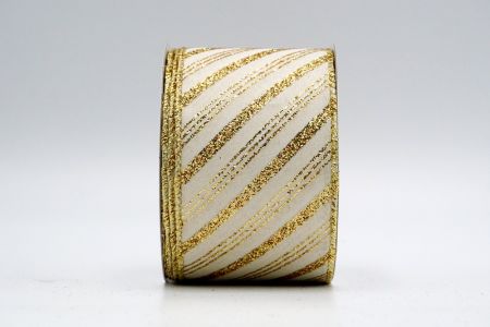 Ivory Satin Gold Glitter Lines Ribbon_KF7239G-13