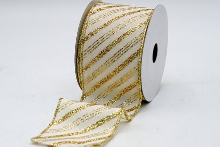 Ivory Satin Gold Glitter Lines Ribbon_KF7239G-13