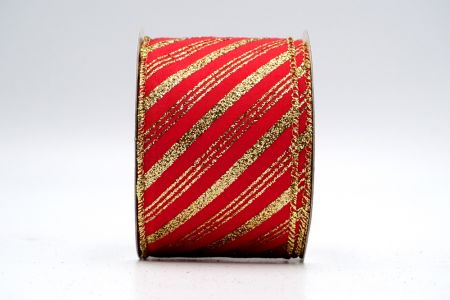 Red Satin Gold Glitter Stripe Ribbon_KF7239G-7G