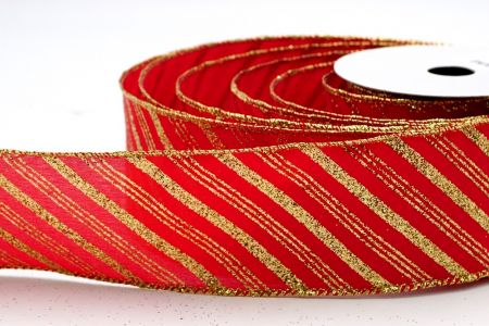 Red Satin Gold Glitter Stripe Ribbon_KF7239G-7G