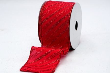 Red Satin Red Glitter Stripe Ribbon_KF7239GR-7R