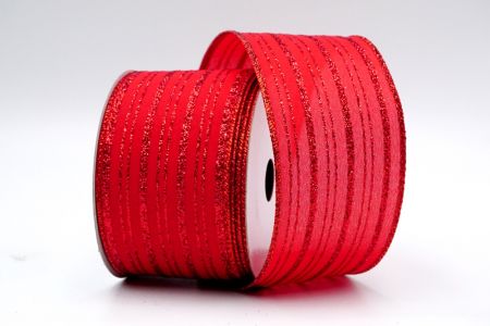 Red Satin Red Glitter Line Pattern Ribbon_KF7240GR-7R