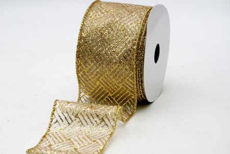 Ivory Sheer Gold Glitter Line Patterns Ribbon_KF7244G-1G