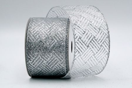 Silver Sheer Silver Glitter Line Pattern Ribbon_KF7244G-1S