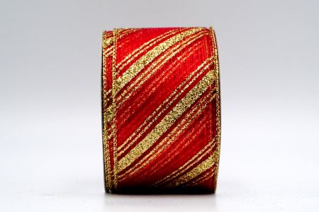 Red Sheer Gold Glitter Stripes Ribbon_KF7245G-7