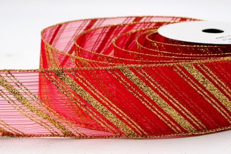 Red Sheer Gold Glitter Stripes Ribbon_KF7245G-7