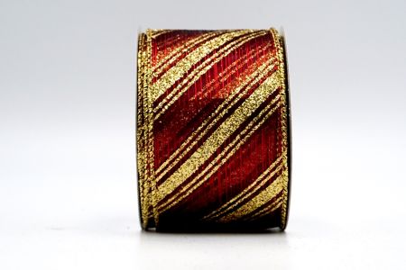 Burgundy Sheer Gold Glitter Stripes Ribbon_KF7245G-8