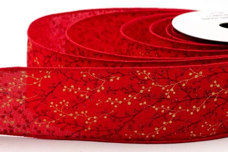 Red Satin Glitter red Seed on branch Ribbon_KF7416G-7-7