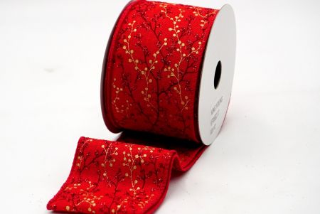 Red Satin Glitter red Seed on branch Ribbon_KF7416G-7-7