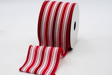 White Faux Burlap Red Burgundy Stripes Ribbon_KF7435GC-4-7