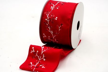 Red Glitter Seeds Branches Red Satin Ribbon_KF7460GC-7-7