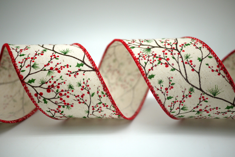 Red Pinecone & Pine Needle Ribbon Supply With Texture, Luster And Color ...