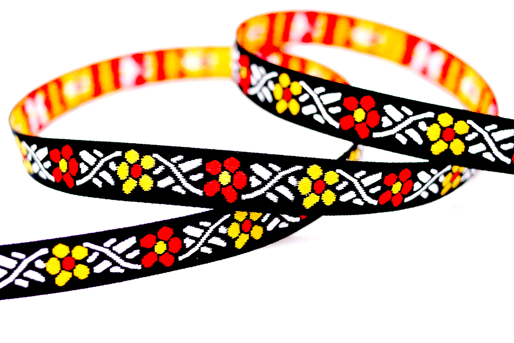 Orange/yellow Flowers Jacquard Ribbon Supply With Texture, Luster And