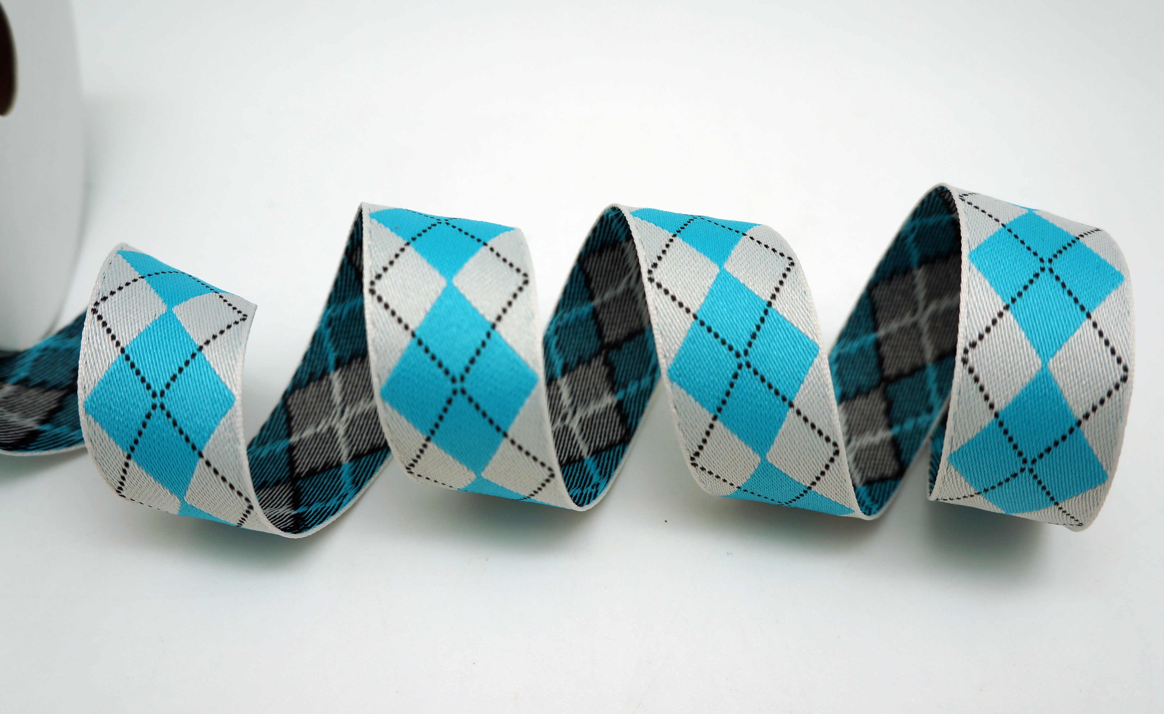Blue & Light Grey Argyle Pattern Ribbon Supply With Texture, Luster And