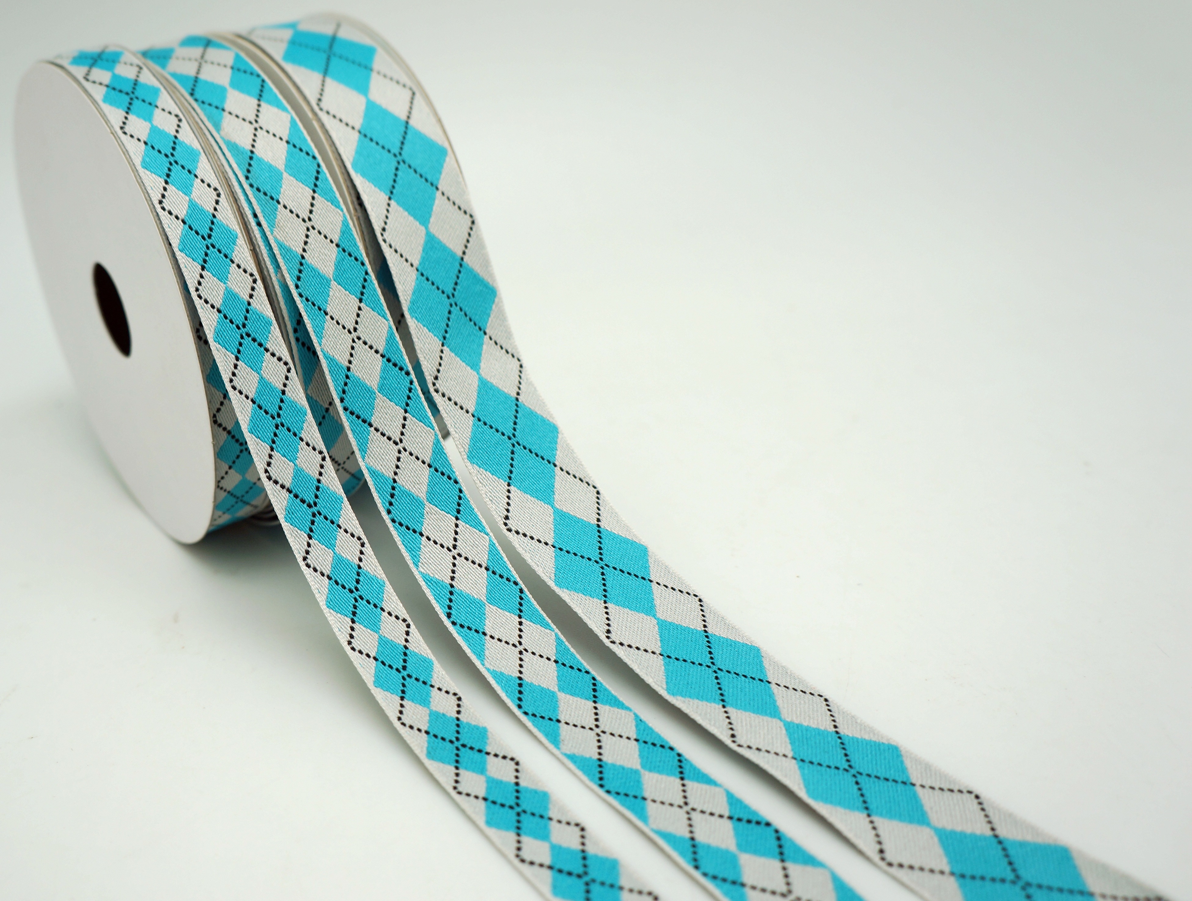 Blue & Light Grey Argyle Pattern Ribbon Supply With Texture, Luster And