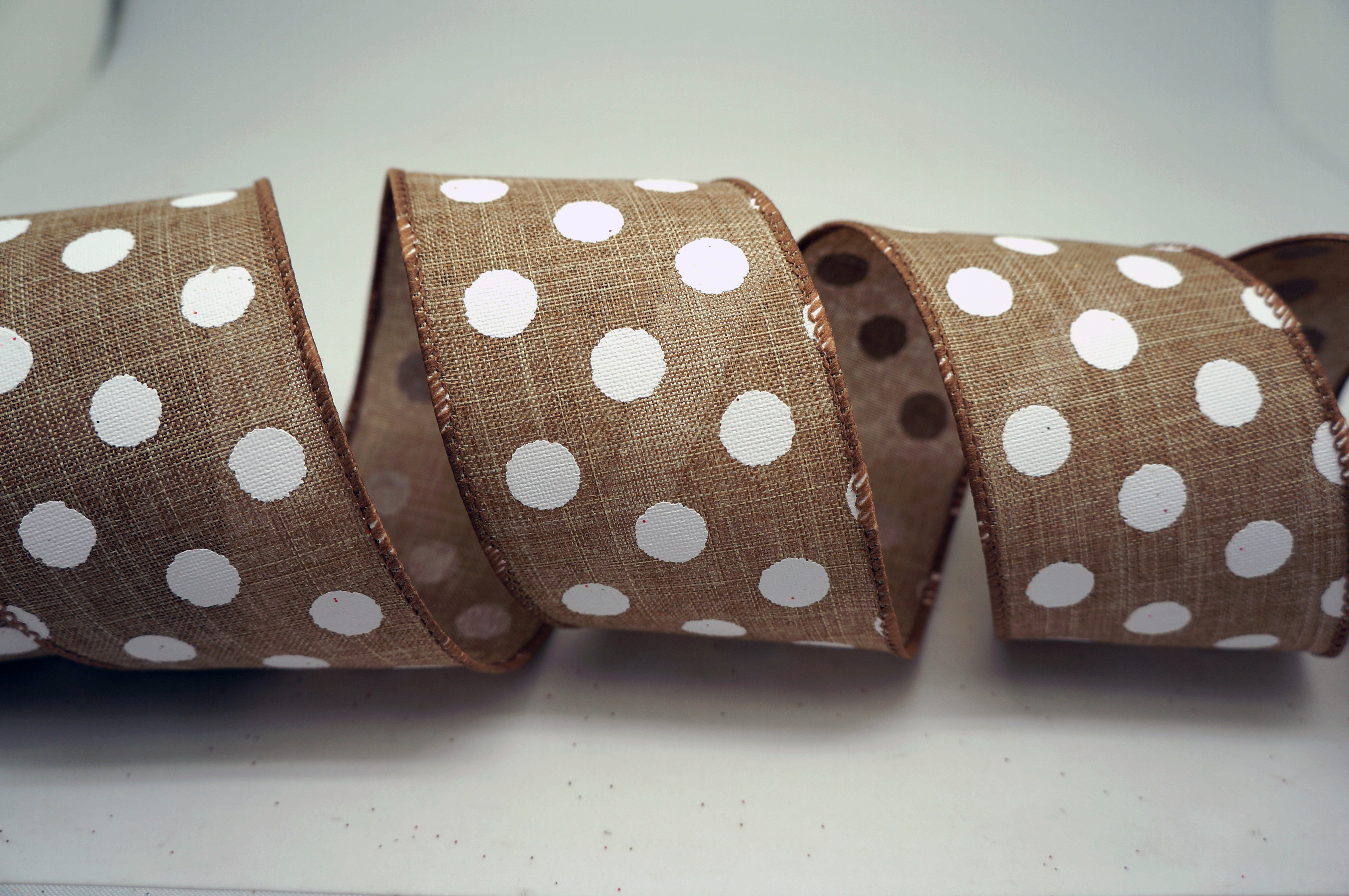 White Polka Dots Ribbon Supply With Texture Luster And Color Selections From Taiwan King Young