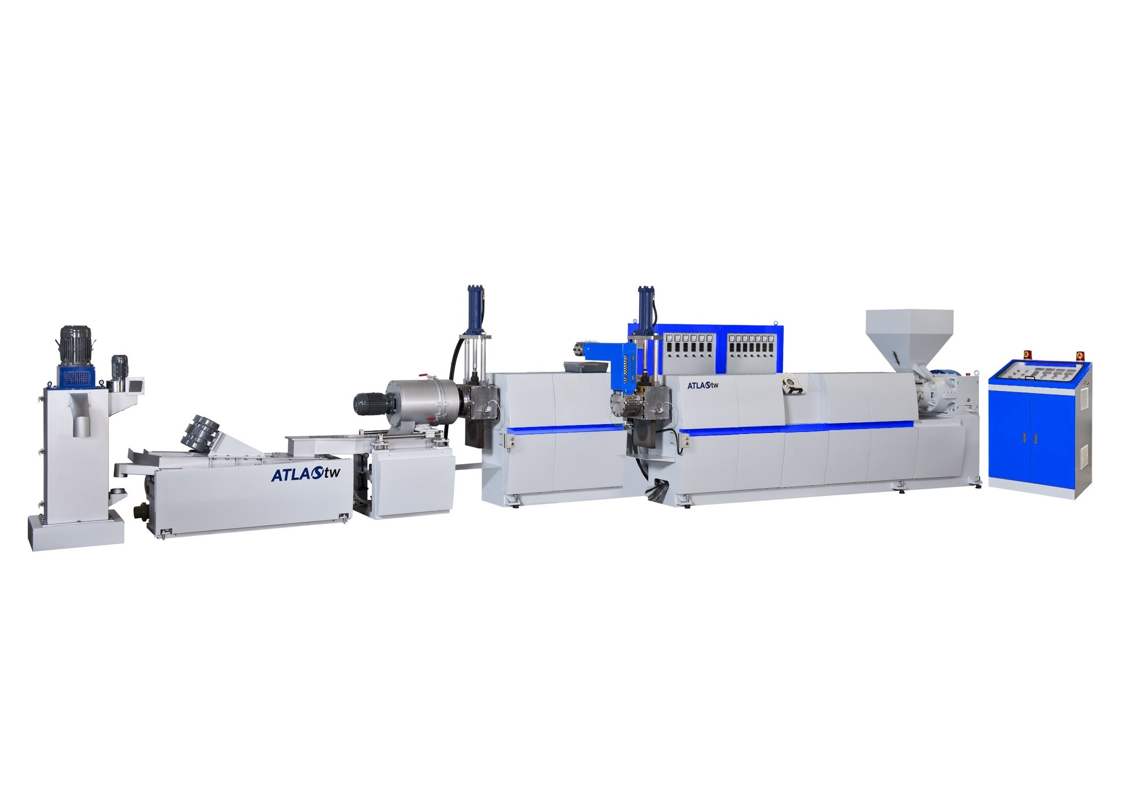 Two Stage Hopper Feeding & Die Face Cutting Plastic Recycling Machine is designed and built mainly for recycling hard crushed plastics and injection materials. Equipped with two extruders, the two-stage model is more capable of filtering dirts and heavy printing inks out of the materials.