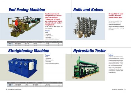 End Facing Machine, Straightening Machine, Rolls and Knives, Hydrostatic Tester