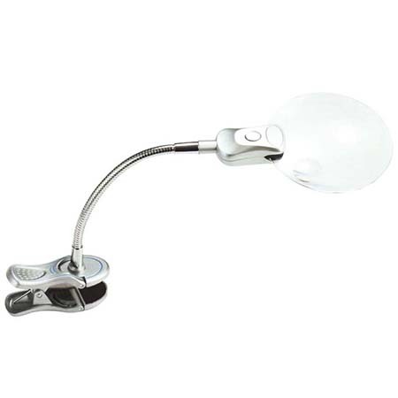3.5" Clip-On Magnifier Lamp with LED Lights - 3.5" 2X LED Lighted gooseneck magnifying glass with Clip 4X Bifocal