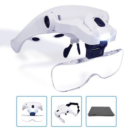 5 Lenses Hands Free Headband Magnifying Glass Visor - Rechargeable Hands Free Headband Magnifying Glass with 2 Led