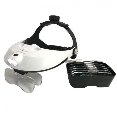 Adjustable LED Lighted Optivisor with 5 Replaceable Lens Set - Adjustable LED lighted Optivisor with 5 replaceable lens