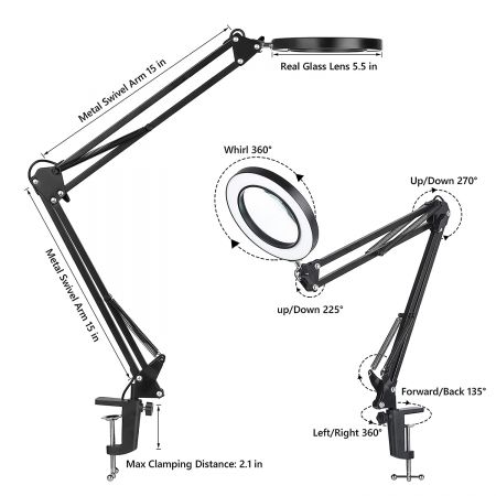 2-in-1 LED clamp desk lamp magnifying glass product details