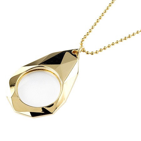 Teardrop Shaped Golden Pendant Necklace Magnifying Glass