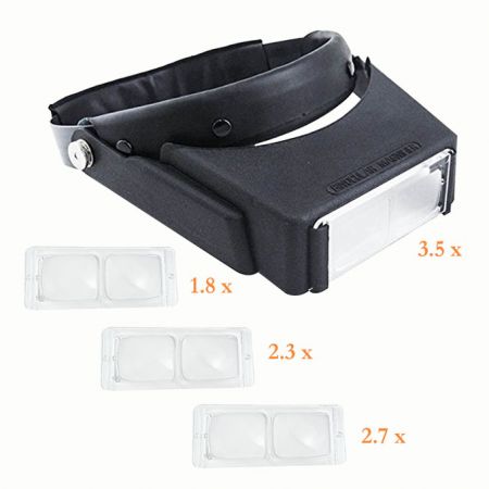 Headband magnifier has 4 different magnification lenses to replace.