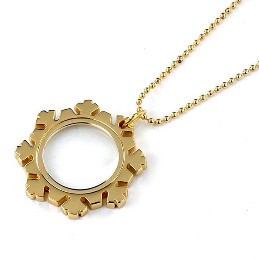 Snowflake Shaped Golden Pendant Necklace Magnifier Magnifying Glasses
