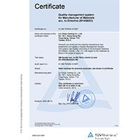 PED Manufacturer of Materials Certificate