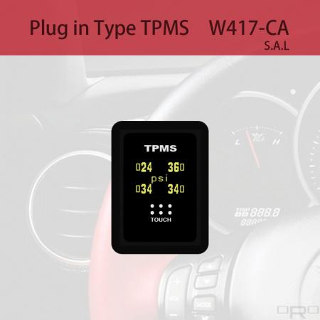 Sistema de control de presión de neumáticos (TPMS) de tipo enchufable - W417-CA es de tipo interruptor TPMS y es adecuado para vehículos de 4 ruedas específicos.
