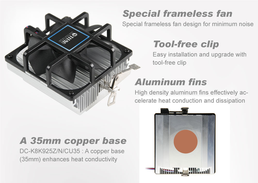 AMD- CPU Air Cooler with 92mm Frameless Fan and Aluminum Cooling 