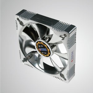 12V DC 120mm Aluminum Frame Cooling Fan with Electro-Plated from EMI / FRI Protection - Made 120mm aluminum frame cooling fan, it has more powerful heat dissipation and robust construction.