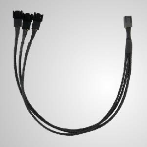 3-Pin x 3 Kühlgebläse-Anschlusskabel-Splitter mit schwarzem Geflecht - 3-Pin x 3 Lüfteranschluss Netzteilkabel