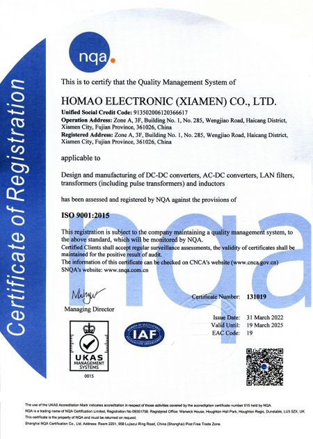 ISO 9001:2015 Certificate (Homao)