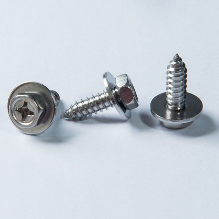 Chamfered Hex Screw - Chamfered Hex Phillips Head, Rolling A2 Flat Washer