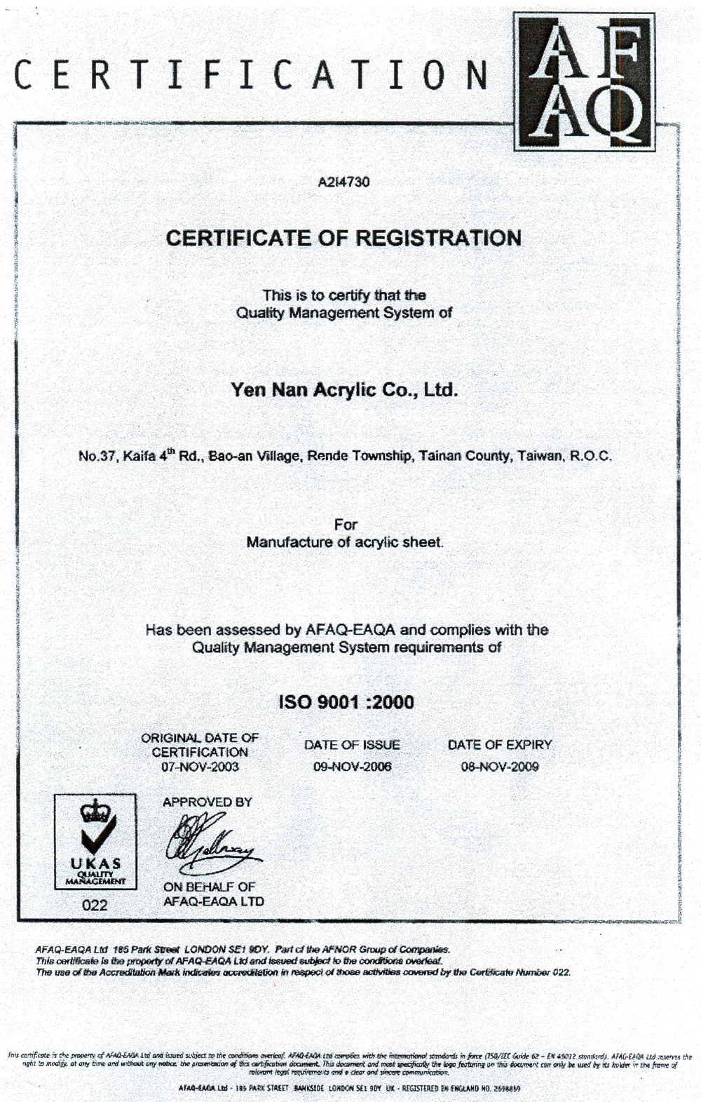 Produzione - YEN NAN ISO-9001