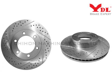 Performance Brake Disc - Performance Slotted and Drilled Front Brake Disc Rotor for TOYOTA 2002-2009 LAND CRUISER, 2003-2010 PRADO.