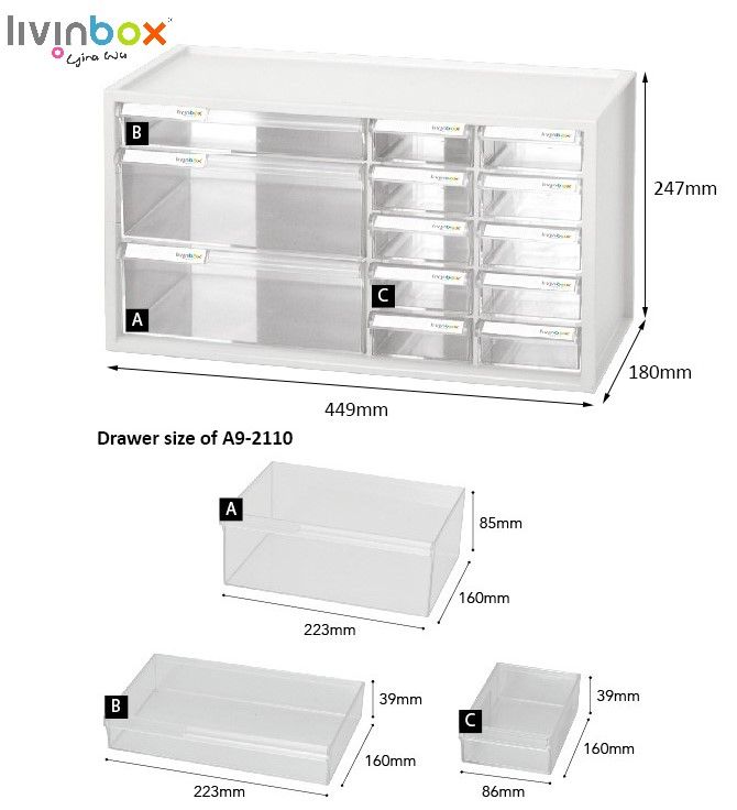 Drawer size of Large plastic desktop storage with 13 drawers