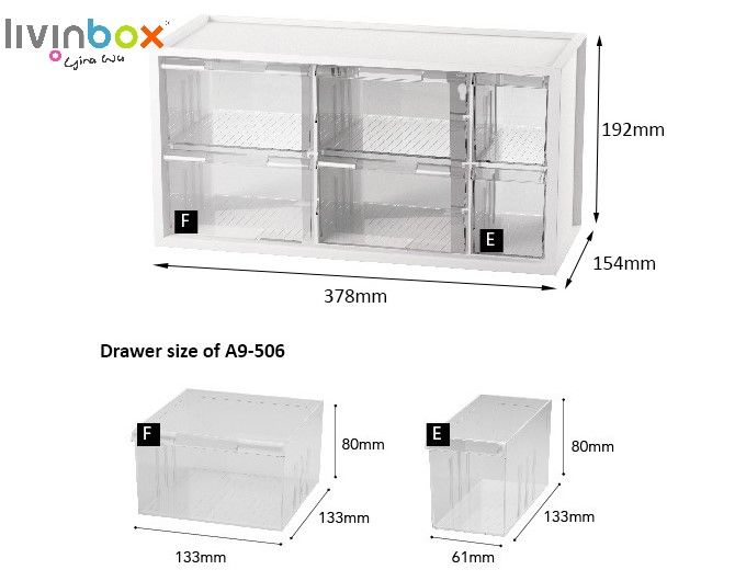 Drawer size of Middle plastic desktop storage with 6 drawers