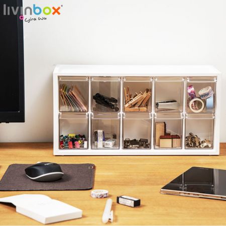 livinbox plastic storage box with 10 clear drawers