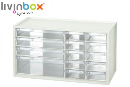 Large plastic desktop storage with 14 drawers - Large plastic desktop organizer with 14 drawers