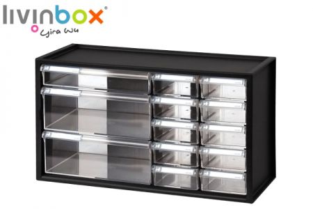 Large plastic desktop organizer with 13 drawers