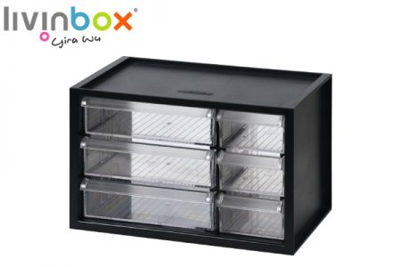 Small plastic desktop storage with 6 drawers in black