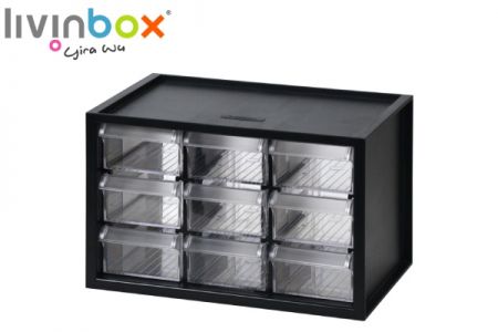 Small plastic desktop organizer with 9 drawers - Small plastic desktop organizer with 9 drawers