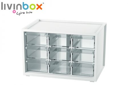 Small plastic desktop storage with 9 drawers in white