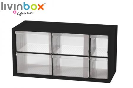 Middle plastic desktop storage with 6 drawers in black